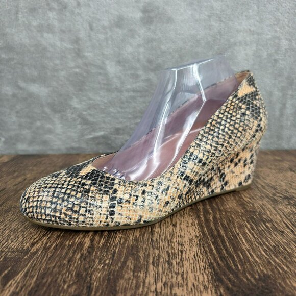 Vionic Antonia Natural Snake Mid Wedge Pumps 11 Black Cream Leather Orthaheel - Picture 13 of 13